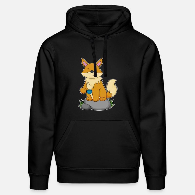 Fuchs mit Kaffeetasse - Stanley/Stella Unisex Bio-Hoodie DRUMMER  - Schwarz
