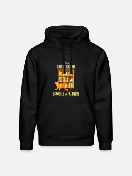 Easily distracted by books and cats - Stanley/Stella DRUMMER Unisex Organic Hoodie - black
