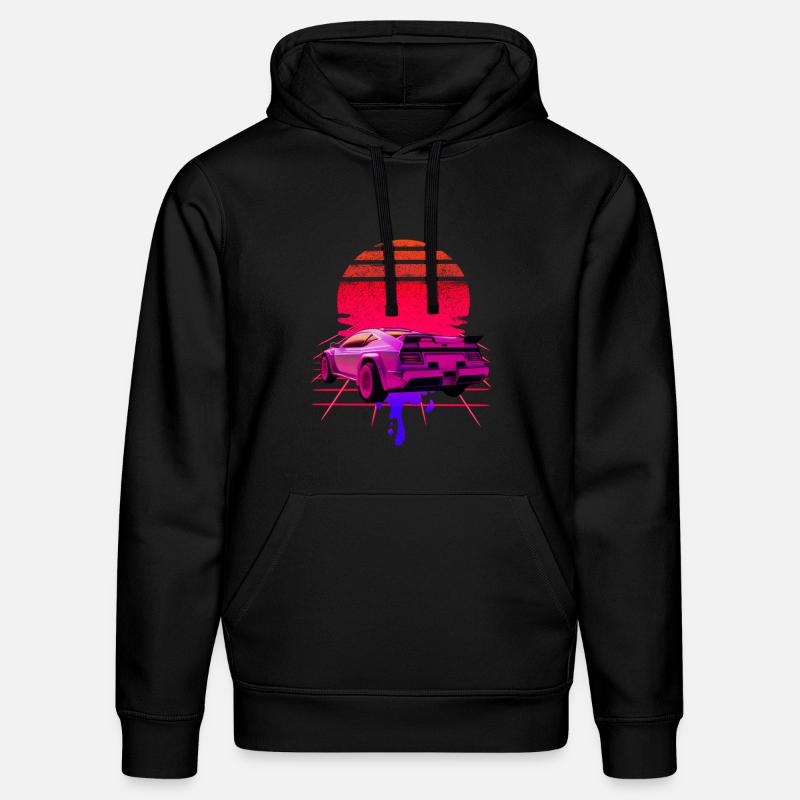 Retro Wave Supercar Sunset - Sweat à capuche bio DRUMMER Stanley/Stella Unisexe - noir