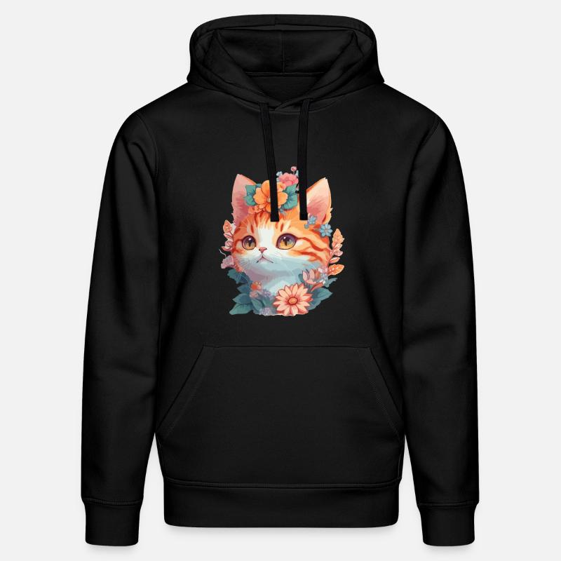 Chat rouge avec des fleurs - Sweat à capuche bio DRUMMER Stanley/Stella Unisexe - noir