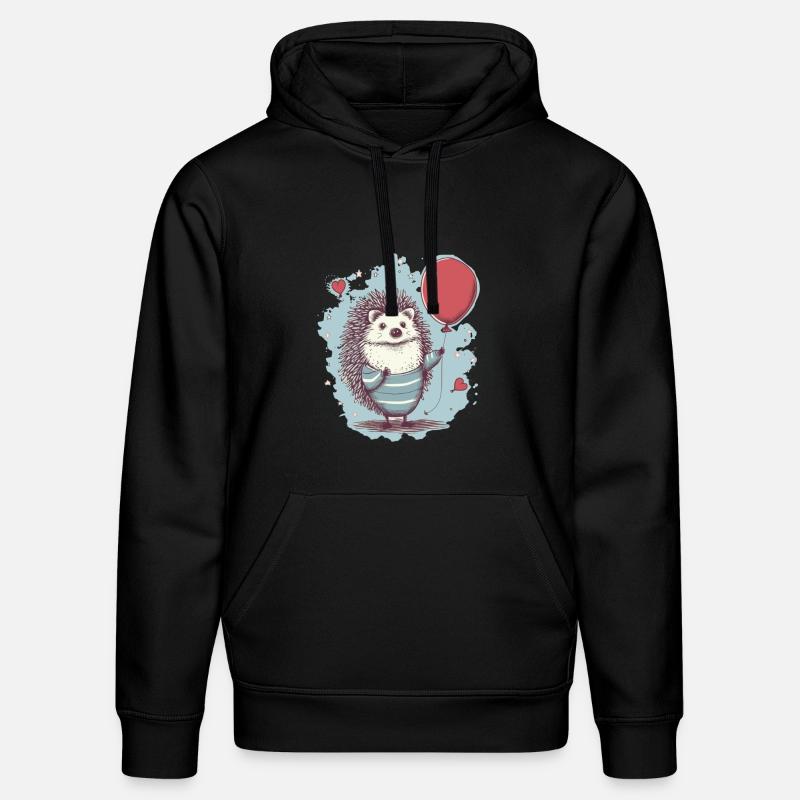 süsser Igel mit Luftballon - Stanley/Stella Unisex Bio-Hoodie DRUMMER  - Schwarz