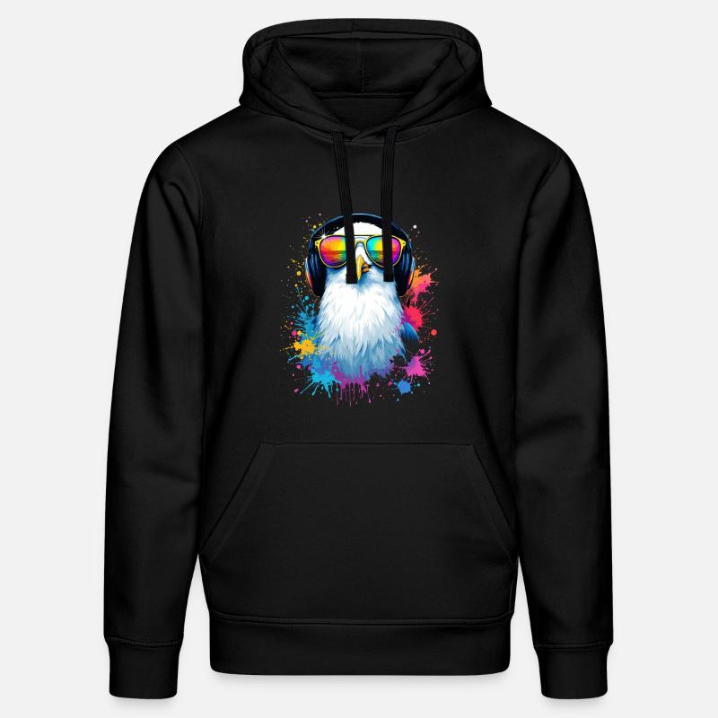 Bunte Möwe Vogel mit Kopfhörer Sonnenbrille - Stanley/Stella Unisex Bio-Hoodie DRUMMER  - Schwarz