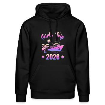 Girls Trip 2026 Cruise Kreuzfahrt Squad - Stanley/Stella Unisex Bio-Hoodie DRUMMER  - Schwarz - Vorne - Marisol (170cm) & Nik (191cm)