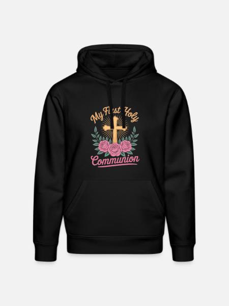 First Holy Communion Cross Roses - Stanley/Stella DRUMMER Unisex Organic Hoodie - black