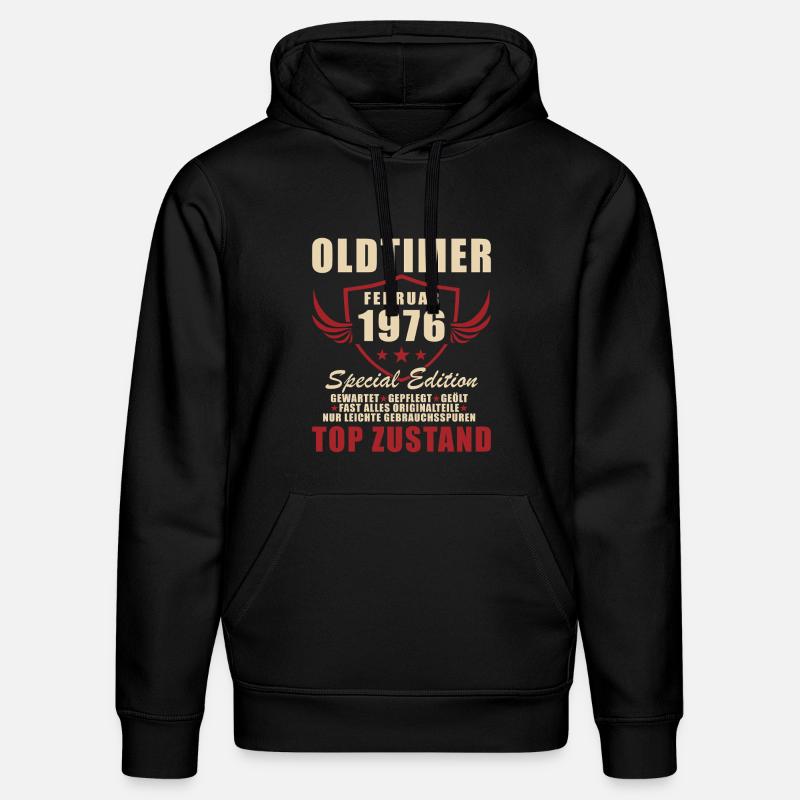 Février 1976 Anniversaire Oldtimer 1976 - Sweat à capuche bio DRUMMER Stanley/Stella Unisexe - noir