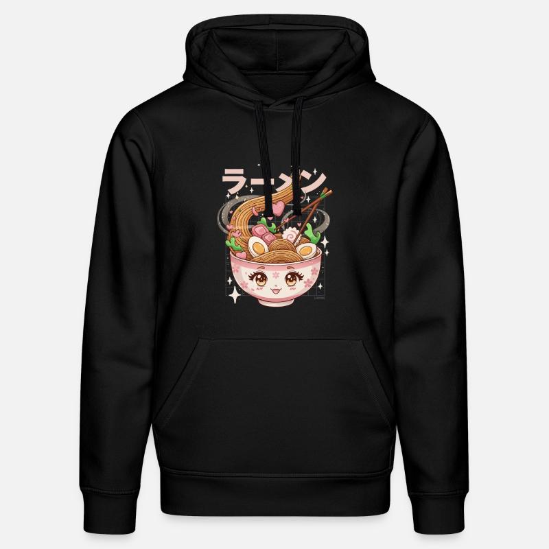 Ramen kawaii en bol coeurs girly - Sweat à capuche bio DRUMMER Stanley/Stella Unisexe - noir