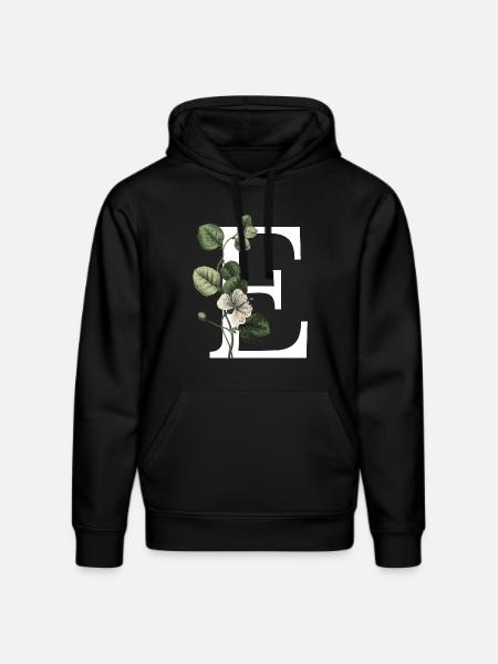 Green Botanical Letter E - Stanley/Stella DRUMMER Unisex Organic Hoodie - black