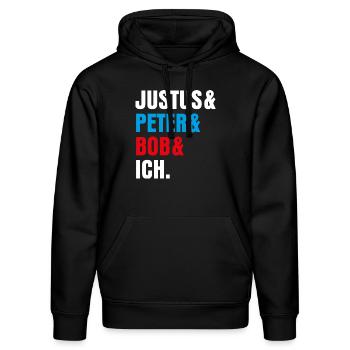 Die Drei ??? Justus& Peter& Bob& Ich - Stanley/Stella Unisex Bio-Hoodie DRUMMER  - Schwarz - Vorne - Marisol (170cm) & Nik (191cm)
