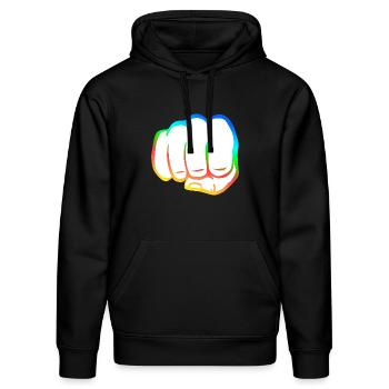 Geballte Faust bunt fist bump cool Logo Symbol - Stanley/Stella Unisex Bio-Hoodie DRUMMER  - Schwarz - Vorne - Marisol (170cm) & Nik (191cm)
