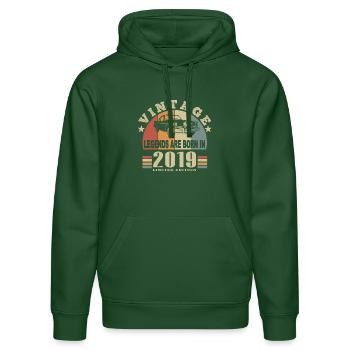 Vintage 2019 Legend Born - Stanley/Stella DRUMMER Unisex Organic Hoodie - bottle green - Front - Liana (172cm) & Jaron (178cm)