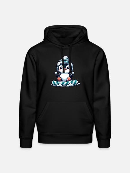 Cute penguin snowboarding winter fun - Stanley/Stella DRUMMER Unisex Organic Hoodie - black
