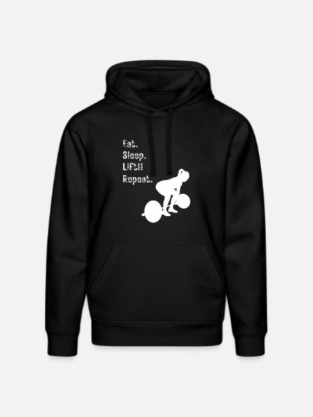 Womens Barbell - Eat. Sleep. Lift!! Repeat. - Stanley/Stella DRUMMER Unisex Organic Hoodie - black