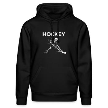 Skeleton spielt Hockey - Stanley/Stella Unisex Bio-Hoodie DRUMMER  - Schwarz - Vorne - Marisol (170cm) & Nik (191cm)