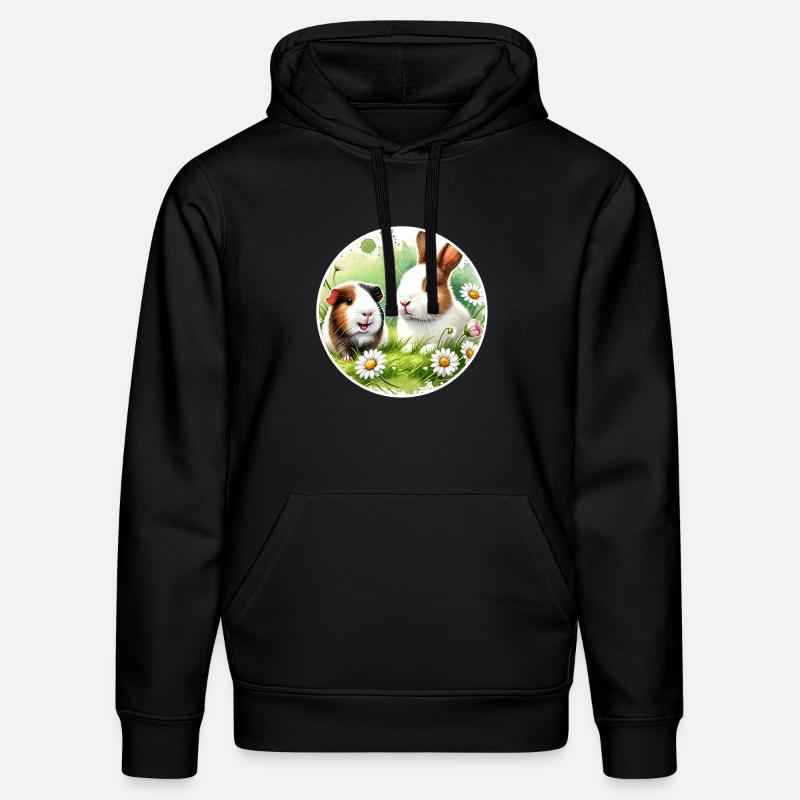 Cochons d’Inde et lapins dans la prairie fleurie - Sweat à capuche bio DRUMMER Stanley/Stella Unisexe - noir