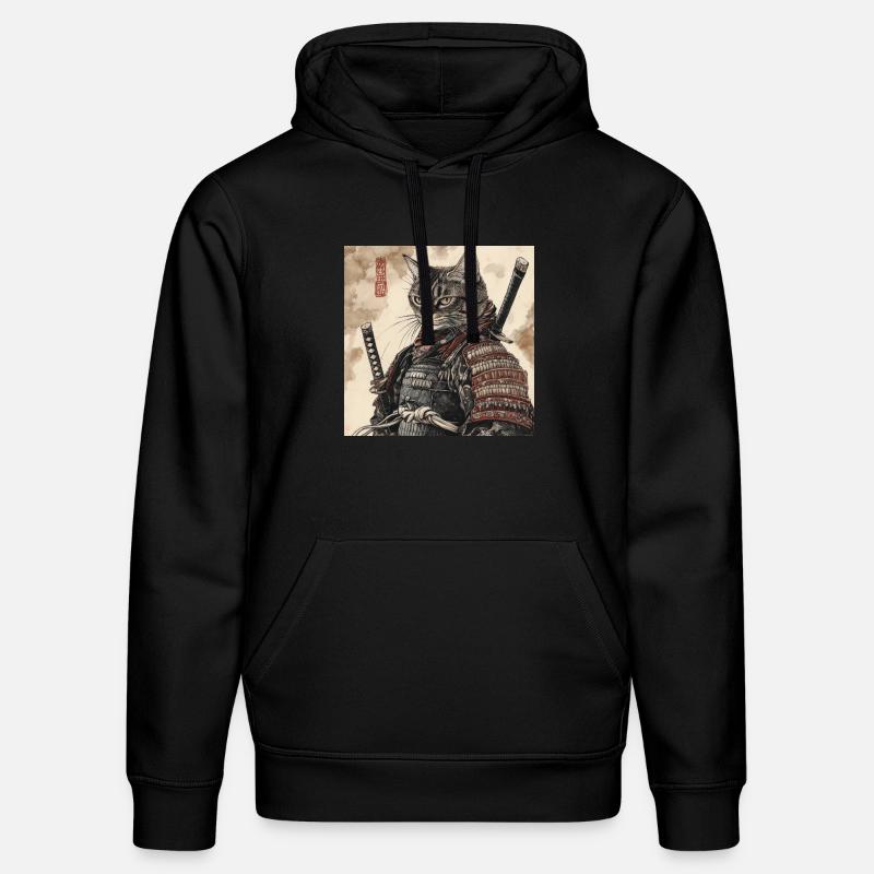 Katze Samurai Japan Ukiyo-E - Stanley/Stella Unisex Bio-Hoodie DRUMMER  - Schwarz