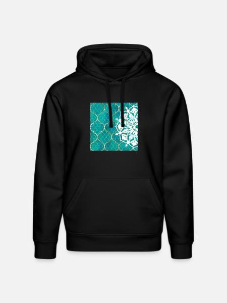 Teal Mandala Moroccan Art - Stanley/Stella DRUMMER Unisex Organic Hoodie - black