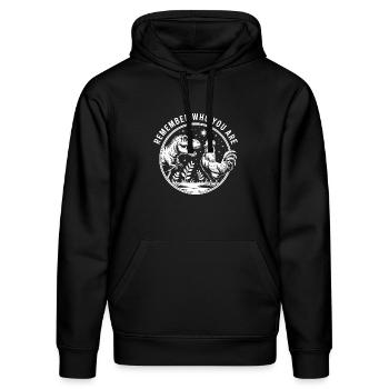 Erinnere dich daran, wer du bist - Lustiges Dinosaurier T-Shirt - Stanley/Stella Unisex Bio-Hoodie DRUMMER  - Schwarz - Vorne - Marisol (170cm) & Nik (191cm)