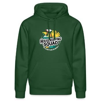 Lustiges Putzen Design - Stanley/Stella Unisex Bio-Hoodie DRUMMER  - Flaschengrün - Vorne - Liana (172cm) & Jaron (178cm)
