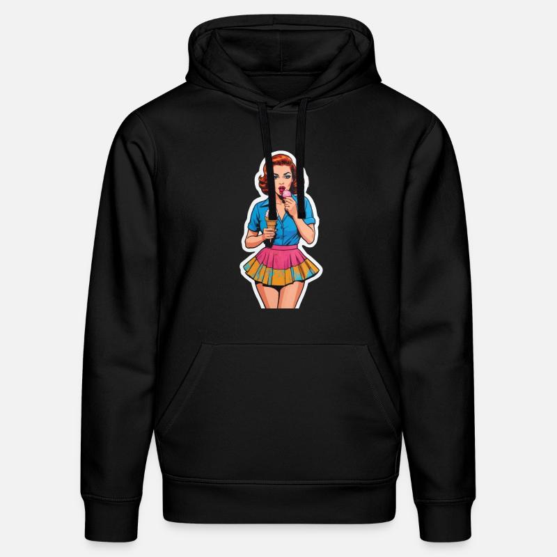 Retro Mädchen Eis essen - Stanley/Stella Unisex Bio-Hoodie DRUMMER  - Schwarz