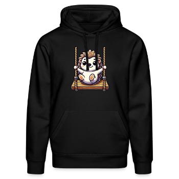 Mignon hérisson balançoires dessin animé aire de jeux amusant - Sweat à capuche bio DRUMMER Stanley/Stella Unisexe - noir - Devant - Marisol (170cm) & Nik (191cm)