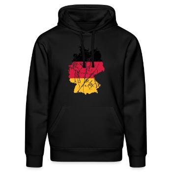 kratzer risse karte land 3 farben deutschland nati - Stanley/Stella Unisex Bio-Hoodie DRUMMER  - Schwarz - Vorne - Marisol (170cm) & Nik (191cm)