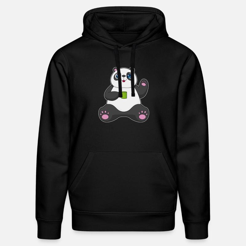 Panda mit Kaffeebecher - Stanley/Stella Unisex Bio-Hoodie DRUMMER - Schwarz
