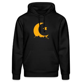 Muslim Islam Moslem Muslima Eid Mubarak - Stanley/Stella Unisex Bio-Hoodie DRUMMER  - Schwarz - Vorne - Marisol (170cm) & Nik (191cm)