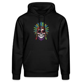 Apache Skull Indian - Stanley/Stella DRUMMER Unisex Organic Hoodie - black - Front - Marisol (170cm) & Nik (191cm)