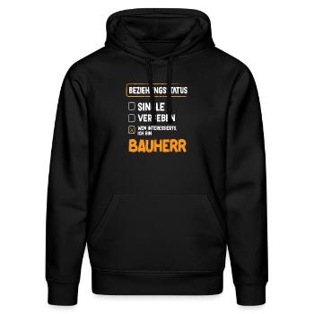 Bauherr Beziehungsstatus Bauherren Bauherr Hausbau - Stanley/Stella Unisex Bio-Hoodie DRUMMER  - Schwarz - Vorne - Marisol (170cm) & Nik (191cm)