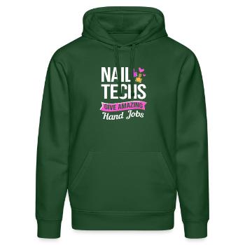 Nageldesignerin Nagel Kosmetik Kosmetikerin - Stanley/Stella Unisex Bio-Hoodie DRUMMER  - Flaschengrün - Vorne - Liana (172cm) & Jaron (178cm)