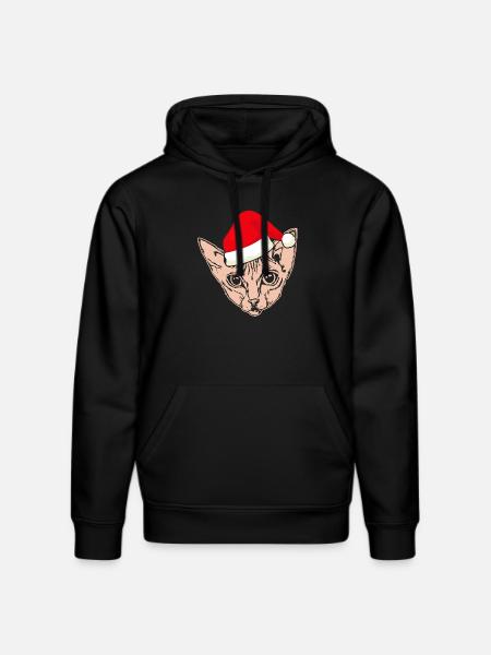 Christmas Santa Sphynx Cat - Stanley/Stella DRUMMER Unisex Organic Hoodie - black