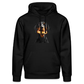 Dobermann - Stanley/Stella Unisex Bio-Hoodie DRUMMER  - Schwarz - Vorne - Marisol (170cm) & Nik (191cm)