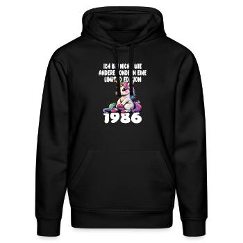 Limited Edition 1986 Geburtstag 1986 Geboren - Stanley/Stella Unisex Bio-Hoodie DRUMMER  - Schwarz - Vorne - Marisol (170cm) & Nik (191cm)