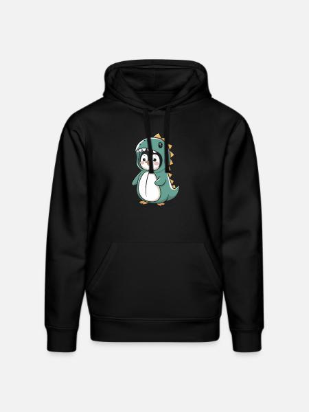 Cute Penguin in Dinosaur Costume - Stanley/Stella DRUMMER Unisex Organic Hoodie - black