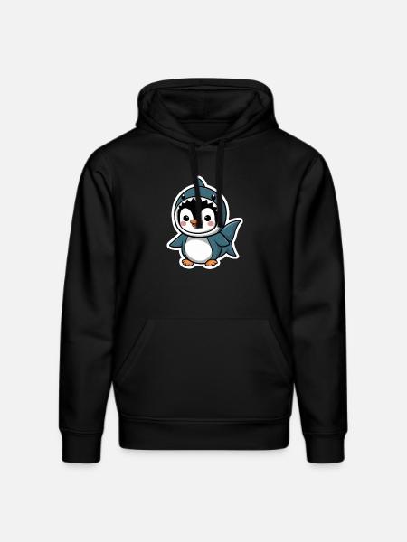 Cute Penguin in Shark Costume - Stanley/Stella DRUMMER Unisex Organic Hoodie - black