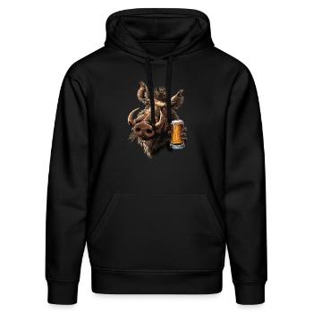 Warzenschwein Bier - Stanley/Stella Unisex Bio-Hoodie DRUMMER  - Schwarz - Vorne - Marisol (170cm) & Nik (191cm)