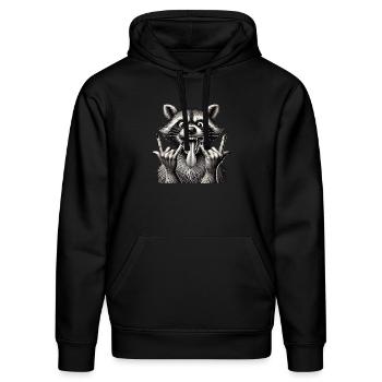 Rock 'n' Roll Waschbär Metall Kunst Design - Stanley/Stella Unisex Bio-Hoodie DRUMMER  - Schwarz - Vorne - Marisol (170cm) & Nik (191cm)