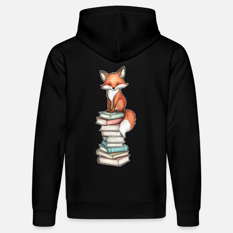 Fuchs auf Bücherstapel - Stanley/Stella Unisex Bio-Hoodie DRUMMER  - Schwarz