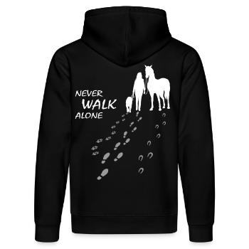 Hund Pferd Reiterin - Never walk alone, gemeinsam - Stanley/Stella Unisex Bio-Hoodie DRUMMER  - Schwarz - Hinten - Marisol (170cm)
