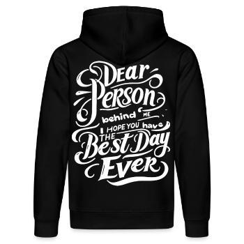 dear person behind me spruch motvation positive - Stanley/Stella Unisex Bio-Hoodie DRUMMER  - Schwarz - Hinten - Marisol (170cm)