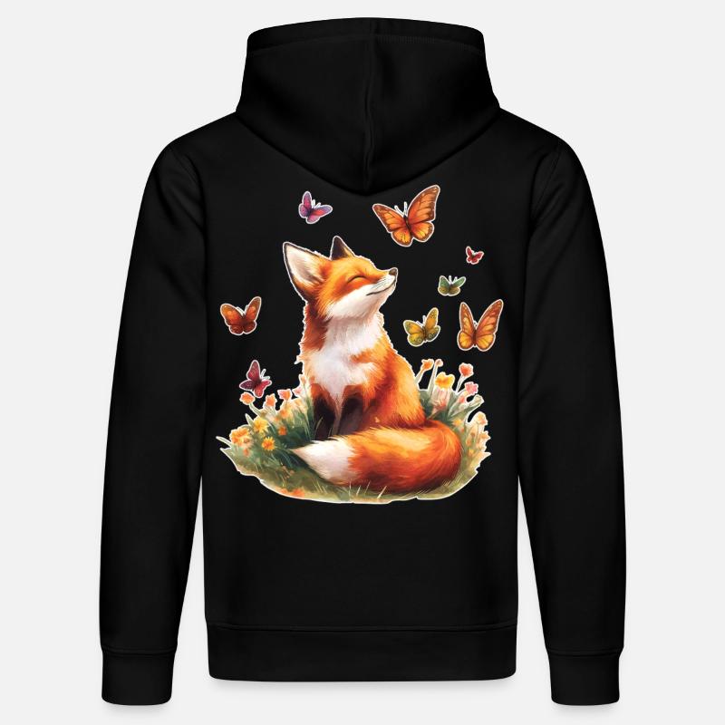 Fuchs mit Schmetterlingen - Stanley/Stella Unisex Bio-Hoodie DRUMMER  - Schwarz