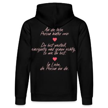 Positive Massage – An die Person hinter mir - Stanley/Stella Unisex Bio-Hoodie DRUMMER  - Schwarz - Hinten - Marisol (170cm)