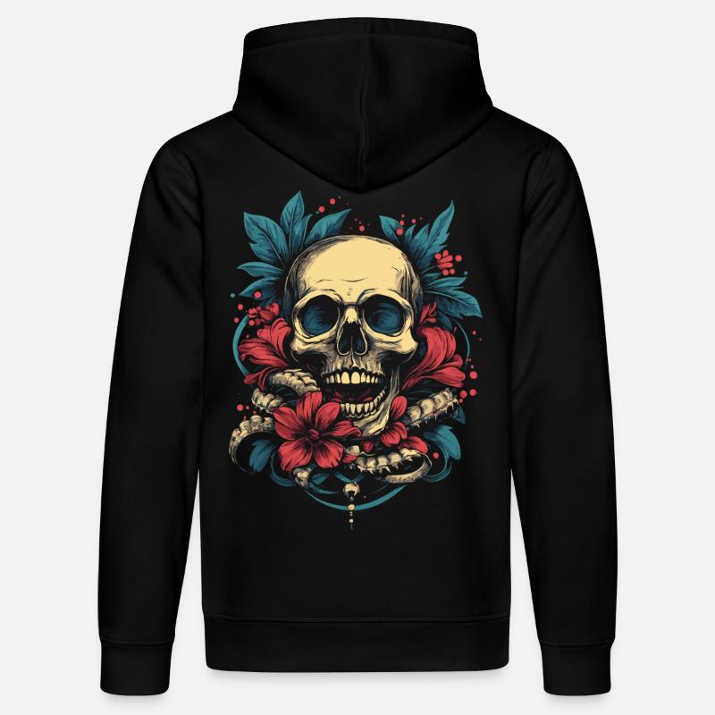 Crâne tropical avec des fleurs - Sweat à capuche bio DRUMMER Stanley/Stella Unisexe - noir