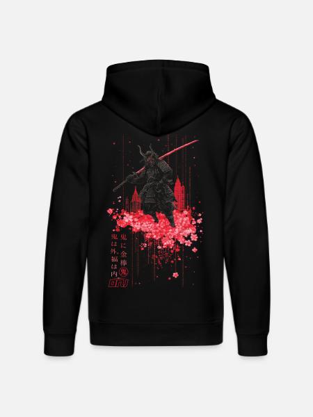 Oni - samurai mit Sakura Kirschblüten - Stanley/Stella Unisex Bio-Hoodie DRUMMER - Schwarz