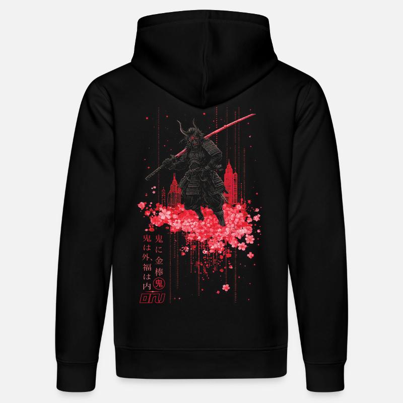 Oni - samurai mit Sakura Kirschblüten - Stanley/Stella Unisex Bio-Hoodie DRUMMER - Schwarz