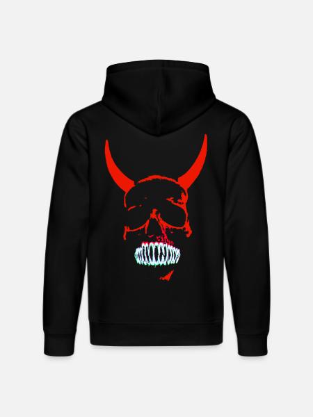 Red Demon Skull Neon - Stanley/Stella DRUMMER Unisex Organic Hoodie - black