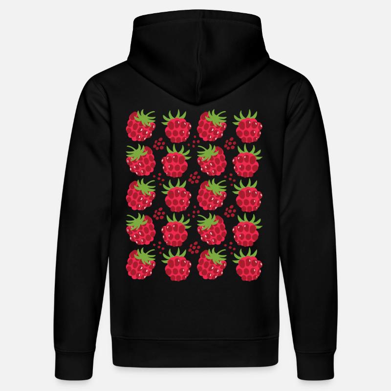 Raspberry Berries Fruit Pattern - Stanley/Stella DRUMMER Unisex Organic Hoodie - black