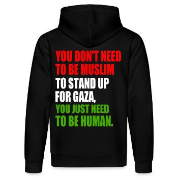 you don't need to be muslim to stand up for gaza - Stanley/Stella Unisex Bio-Hoodie DRUMMER  - Schwarz - Hinten - Marisol (170cm)