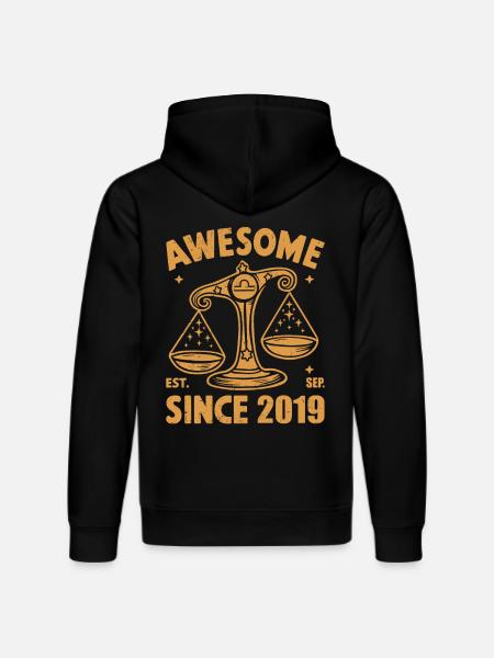 Awesome Since 2019 Libra Birthday - Stanley/Stella DRUMMER Unisex Organic Hoodie - black