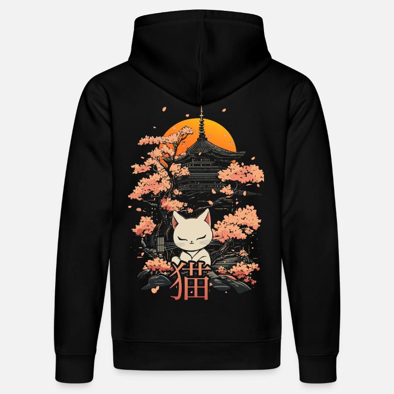 Neko - Chat japonais et sakura - Sweat à capuche bio DRUMMER Stanley/Stella Unisexe - noir